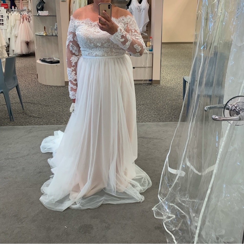 DB Studio Lace Applique Off Shoulder Wedding Dress